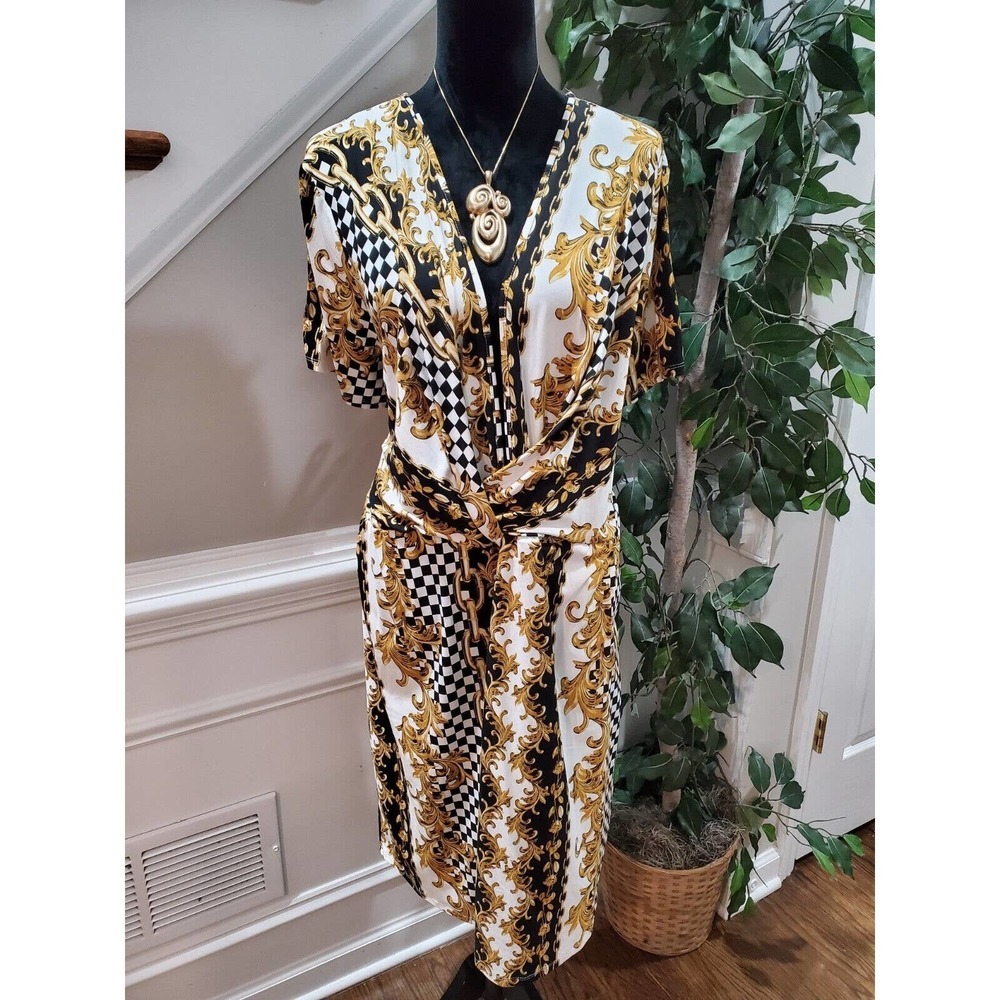 UPS & Downs Women Multicolor Polyester‎ V-Neck Half Sleeve Knee Length Dress 3X